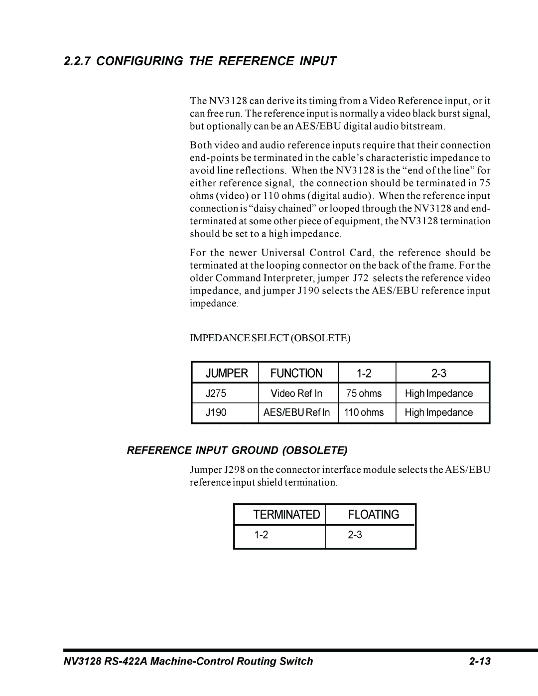 Envision Peripherals NV3128 manual Configuring the Reference Input, Reference Input Ground Obsolete 