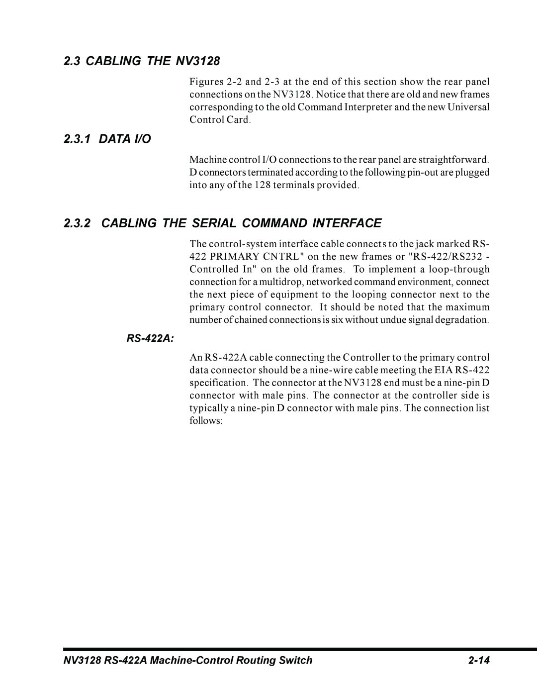 Envision Peripherals manual Cabling the NV3128, Cabling the Serial Command Interface 