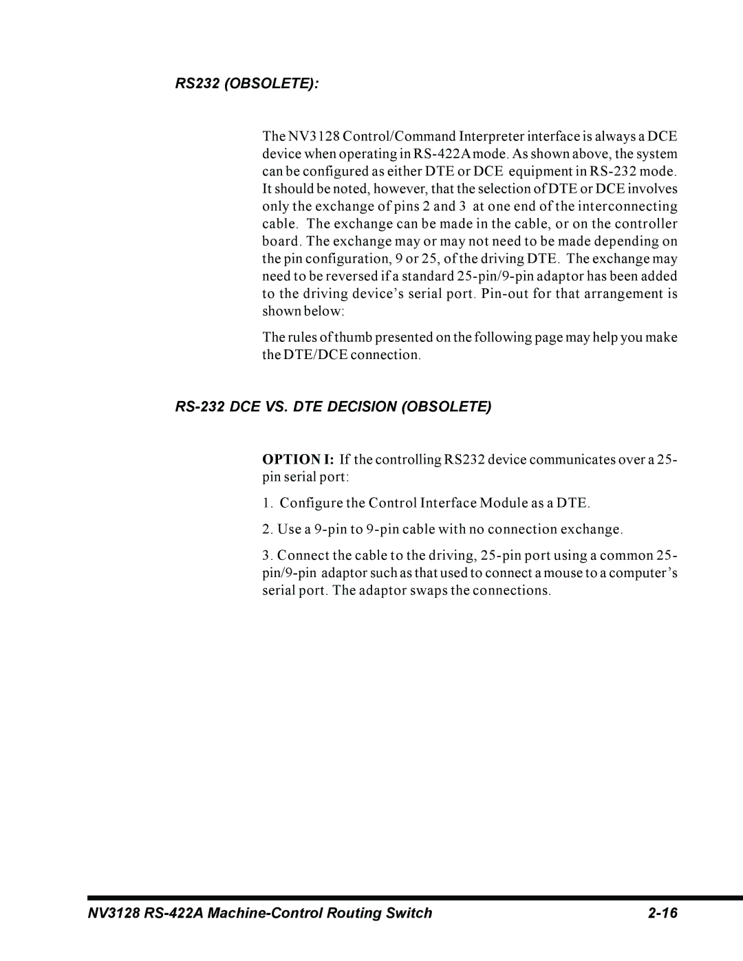 Envision Peripherals NV3128 manual RS232 Obsolete, RS-232 DCE VS. DTE Decision Obsolete 