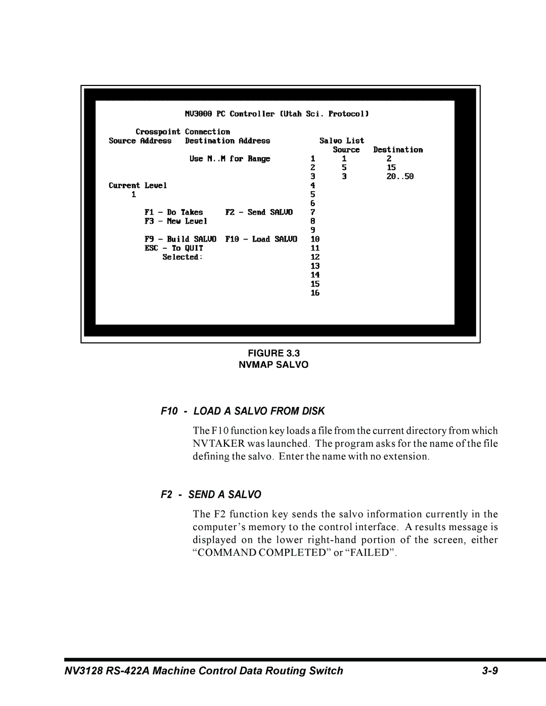 Envision Peripherals NV3128 manual F10 Load a Salvo from Disk, F2 Send a Salvo 