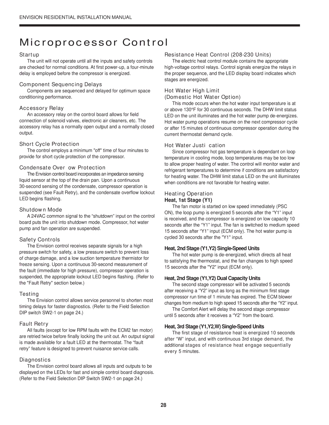 Envision Peripherals R-410A installation manual Microprocessor Control 