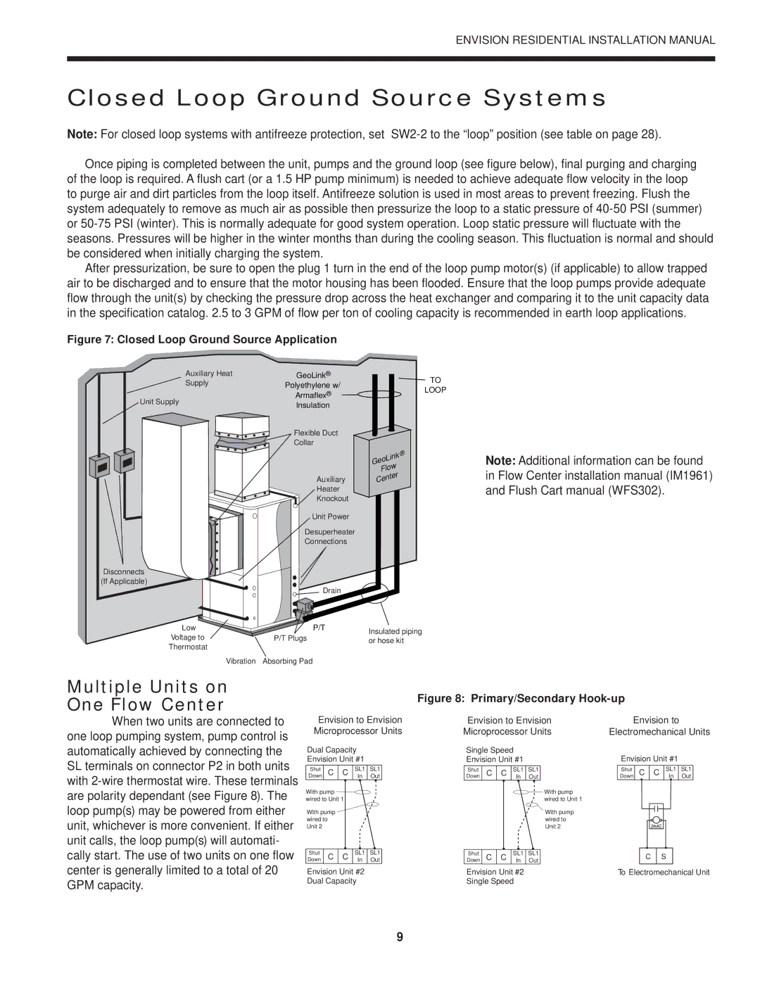 Envision Peripherals R-410A installation manual Closed Loop Ground Source Systems, Multiple Units on One Flow Center 