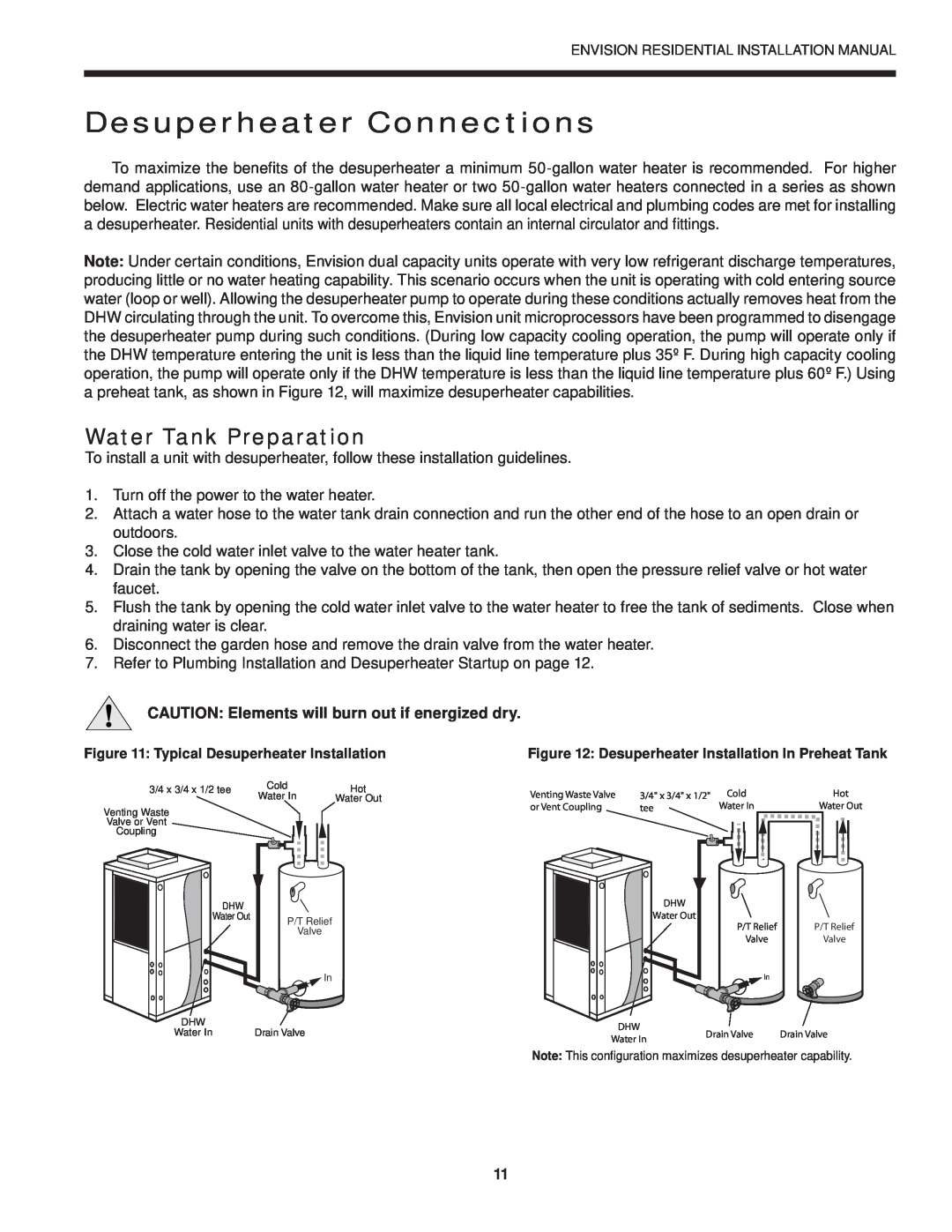 Envision Peripherals R-410A installation manual Desuperheater Connections, Water Tank Preparation 