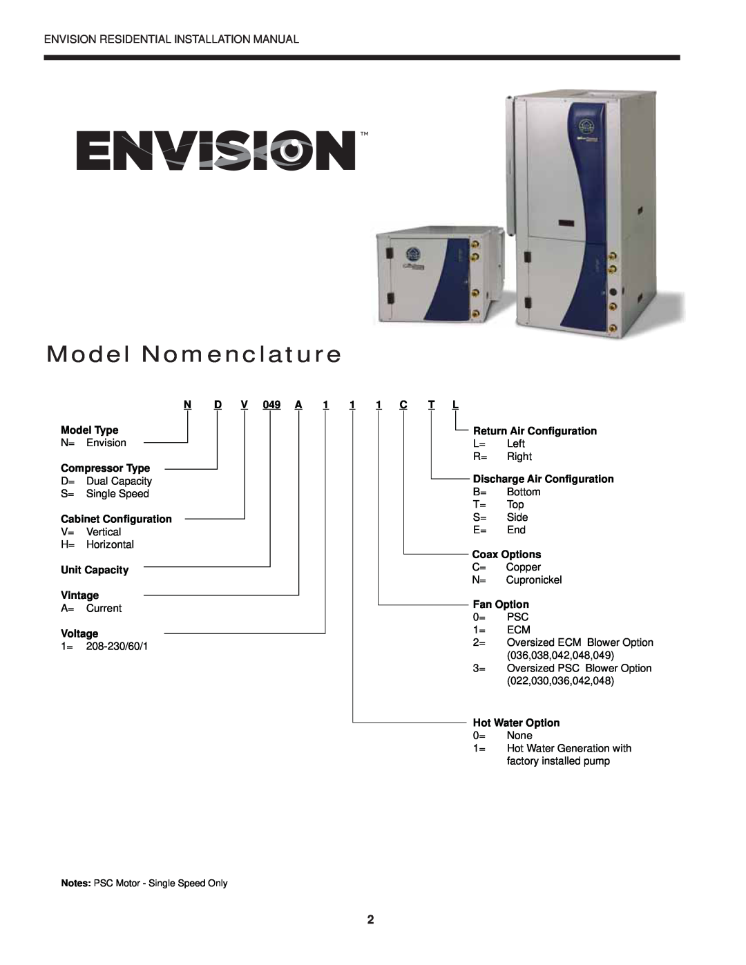 Envision Peripherals R-410A installation manual Model Nomenclature 