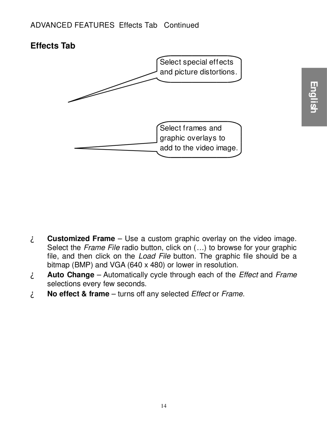 Envision Peripherals WebCam user manual Advanced Features -Effects Tab 