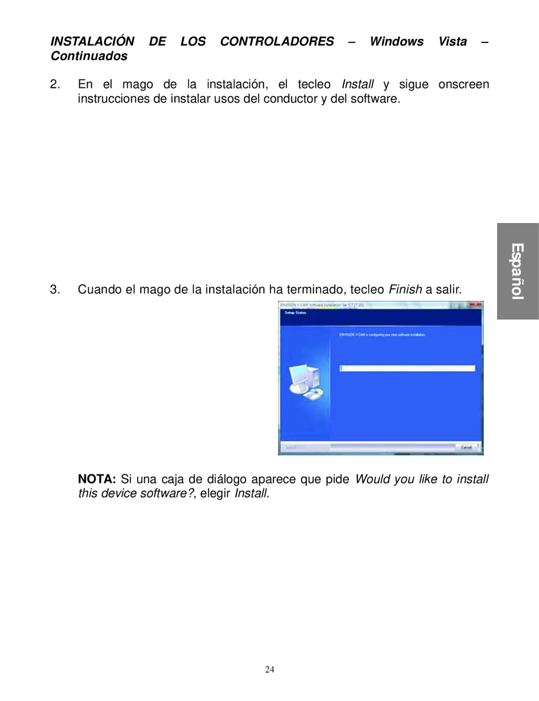 Envision Peripherals WebCam user manual Instalación DE LOS Controladores Windows Vista Continuados 