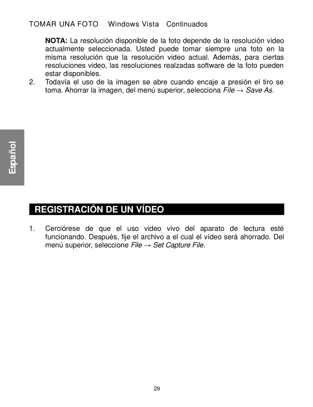 Envision Peripherals WebCam user manual Registración DE UN Vídeo, Tomar UNA Foto Windows Vista Continuados 