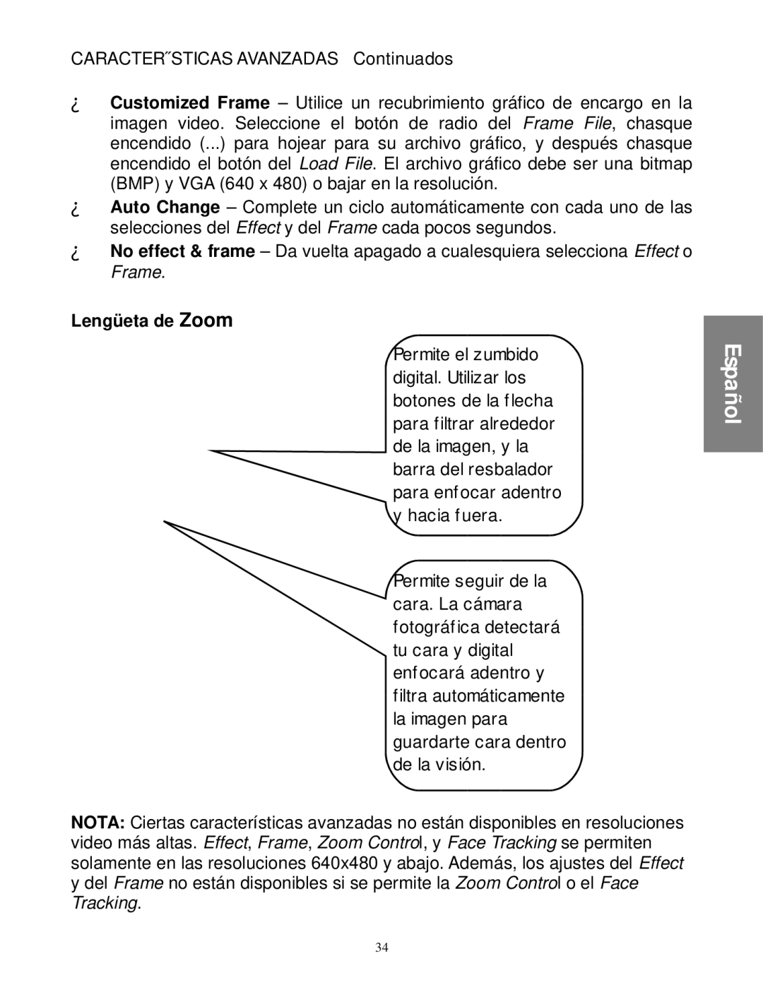 Envision Peripherals WebCam user manual Lengüeta de Zoom 