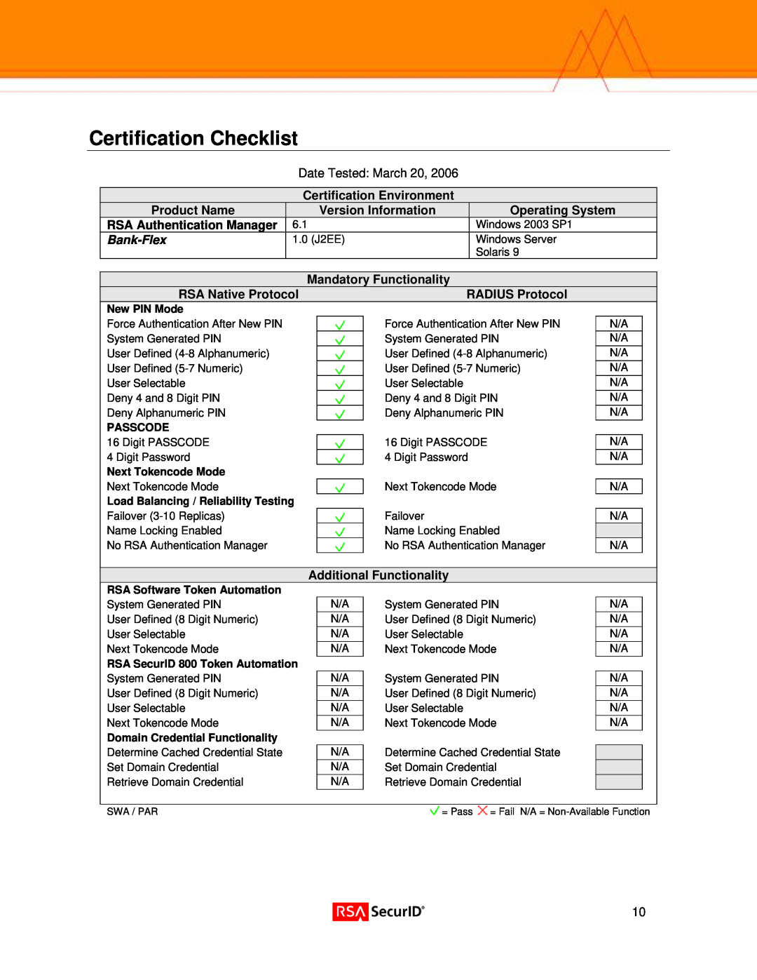 Eon Version 1.0 (J2EE) on Solaris 9 Certification Checklist, Certification Environment, Product Name, Version Information 