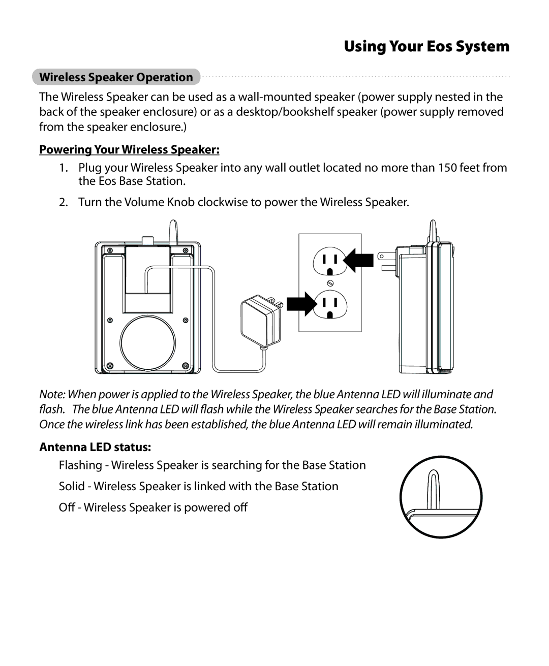 Eos Wireless Digital Wireless Multi-Room Audio System Wireless Speaker Operation, Powering Your Wireless Speaker 