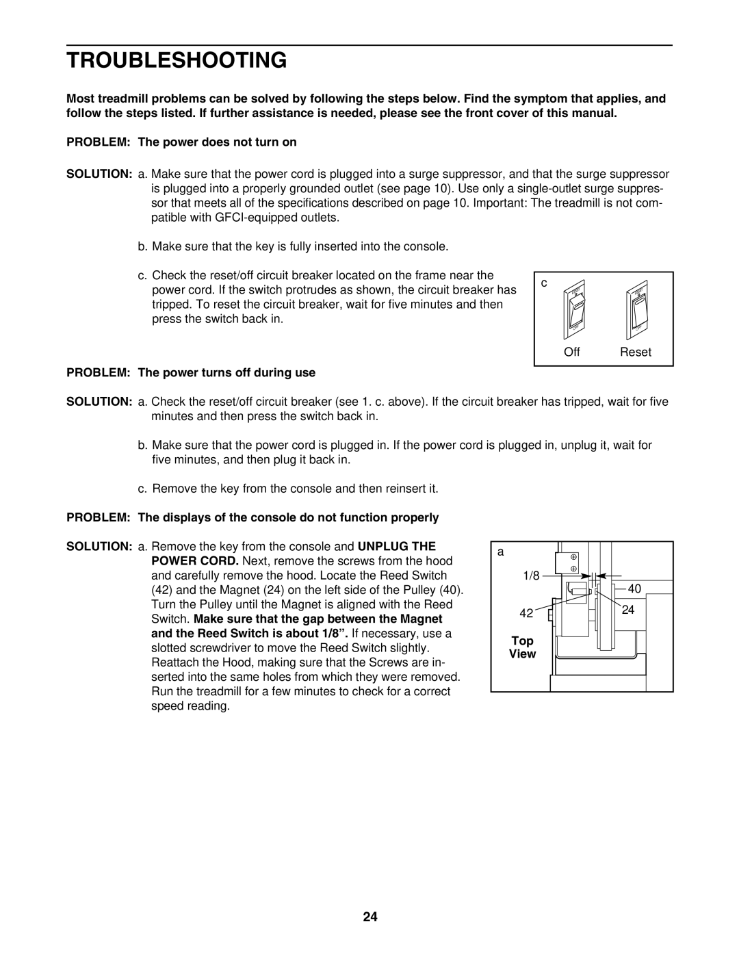 Epic Fitness 1000MX manual Troubleshooting, Problem The power turns off during use 