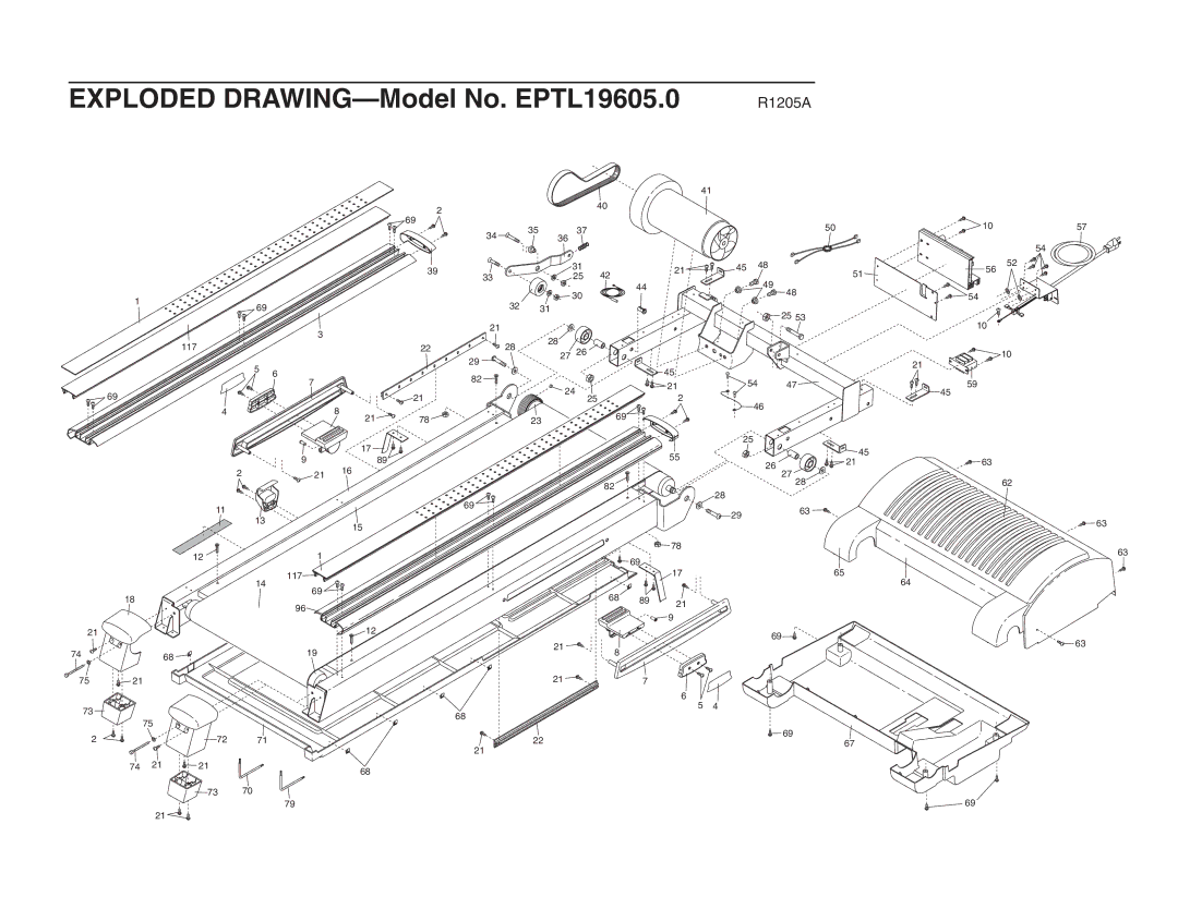 Epic Fitness 1000MX manual Exploded DRAWING-Model No. EPTL19605.0 