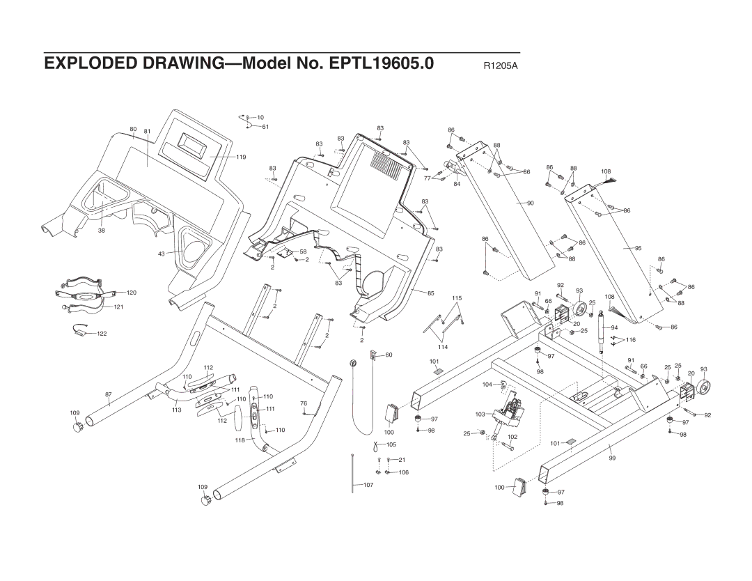 Epic Fitness 1000MX manual Exploded DRAWING-Model No. EPTL19605.0 