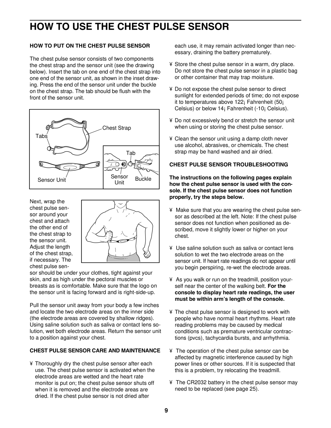 Epic Fitness 1000MX manual HOW to USE the Chest Pulse Sensor, HOW to PUT on the Chest Pulse Sensor 