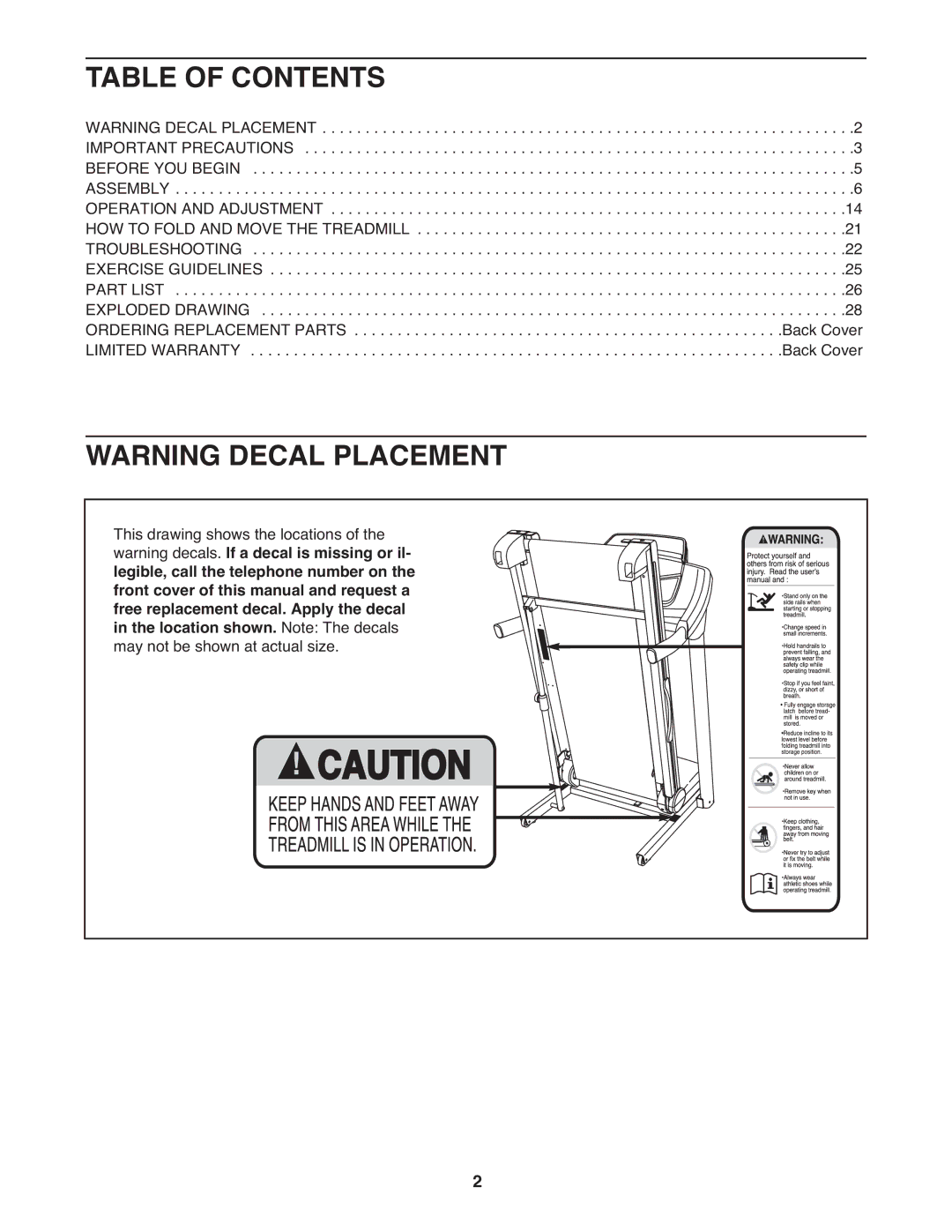 Epic Fitness CT705 manual Table of Contents 