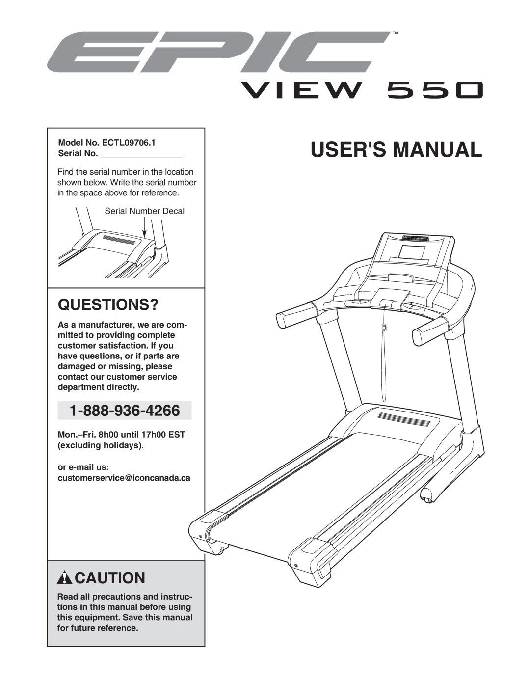 Epic Fitness manual Questions?, Model No. ECTL09706.1 Serial No 