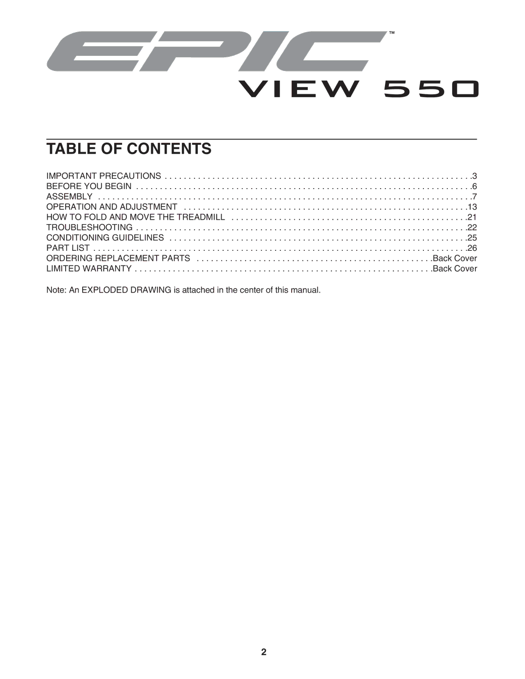 Epic Fitness ECTL09706.1 manual Table of Contents 