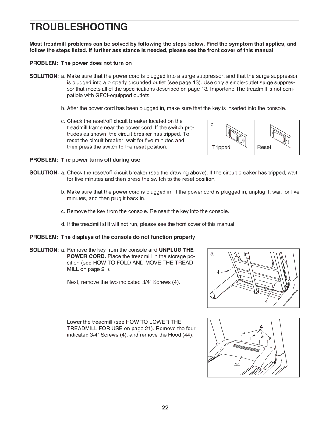 Epic Fitness ECTL09706.1 manual Troubleshooting, Problem The power turns off during use 