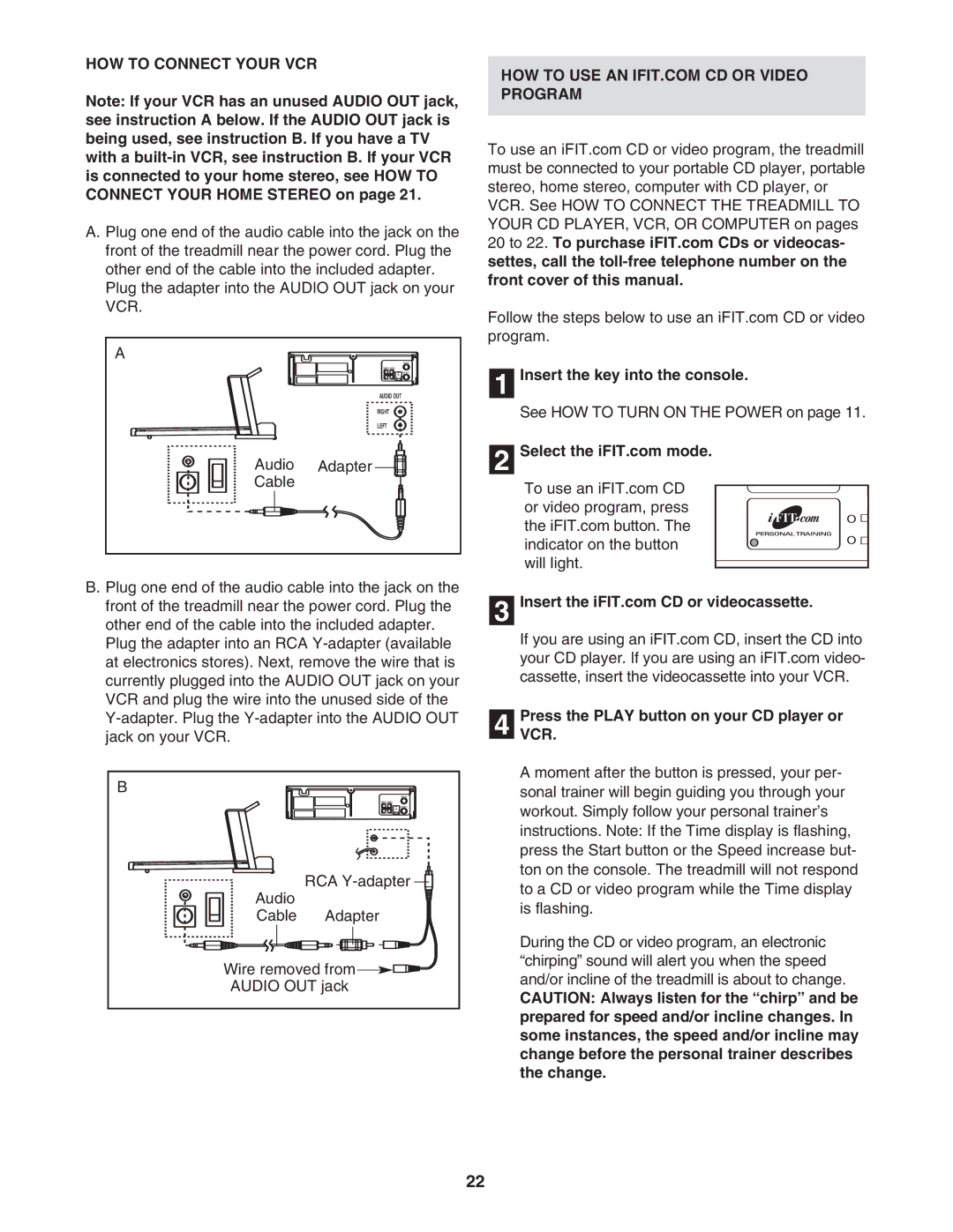 Epic Fitness ECTL81804.1 HOW to Connect Your VCR, Audio Adapter Cable, PressVCR. the Play button on your CD player or 