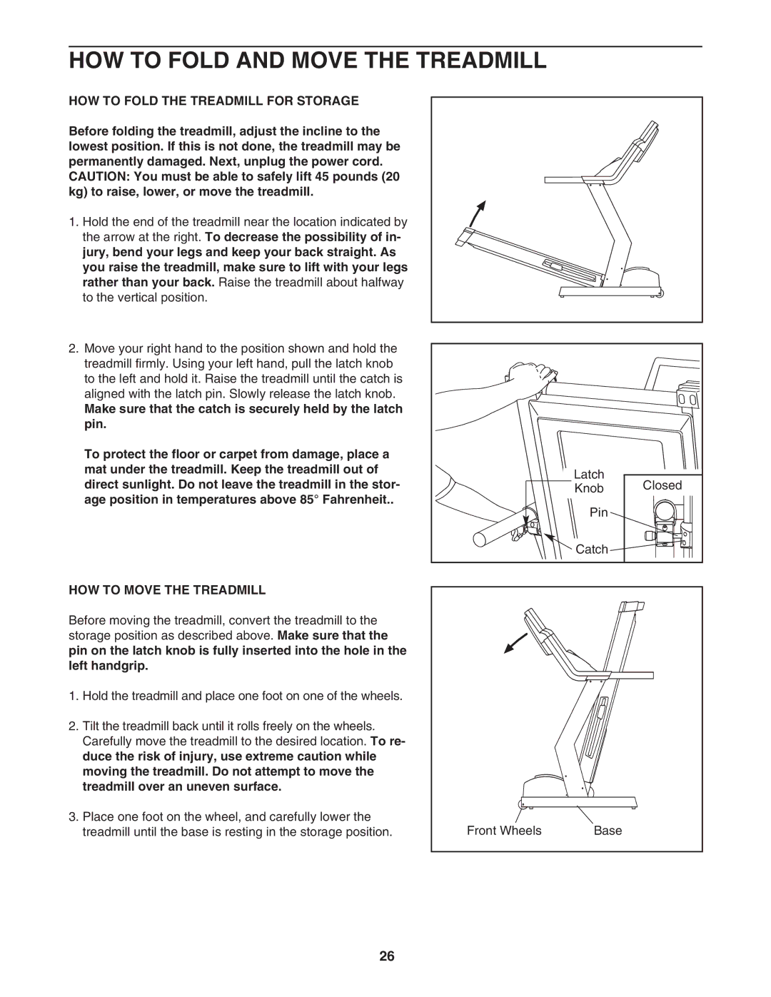 Epic Fitness ECTL81804.1 manual HOW to Fold and Move the Treadmill, HOW to Fold the Treadmill for Storage 