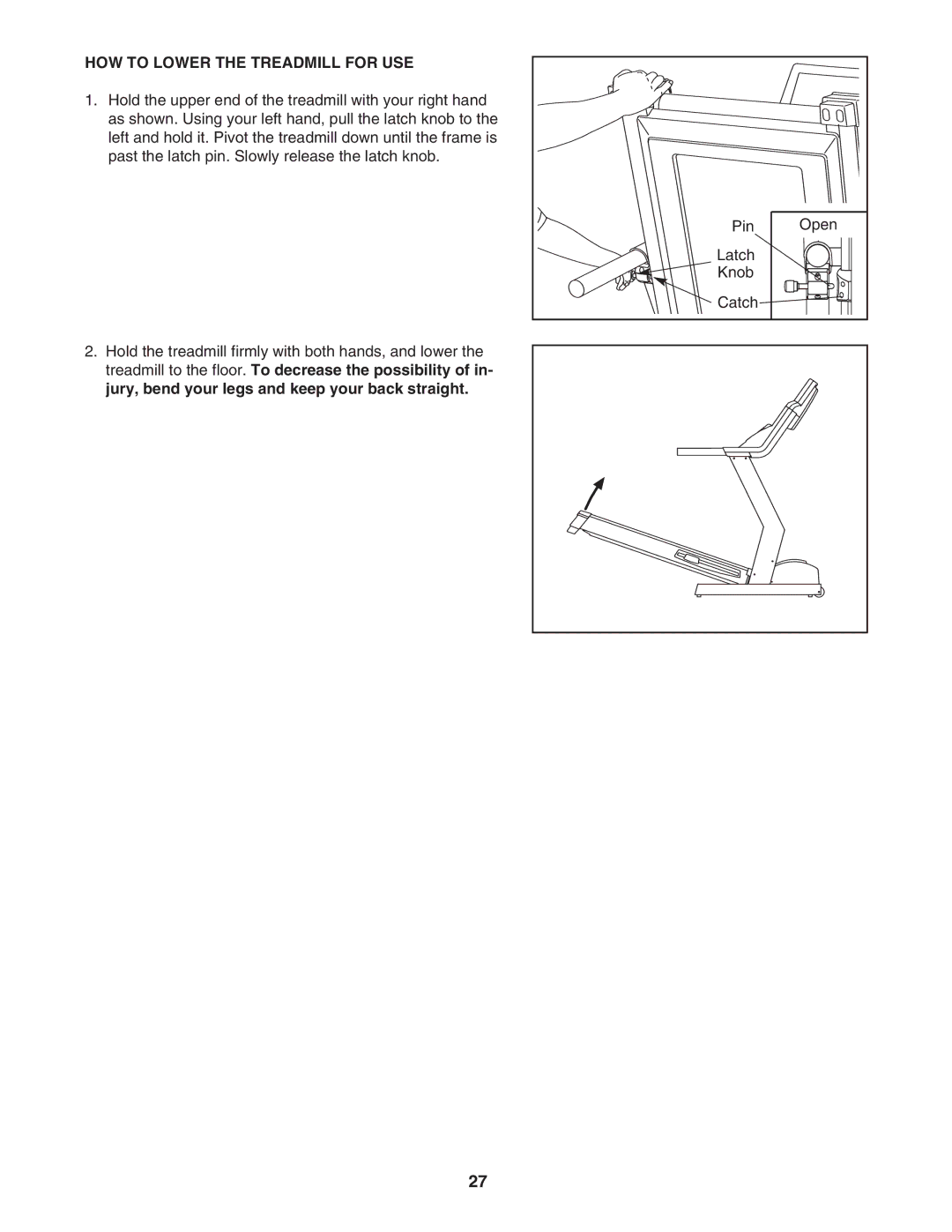 Epic Fitness ECTL81804.1 manual HOW to Lower the Treadmill for USE 