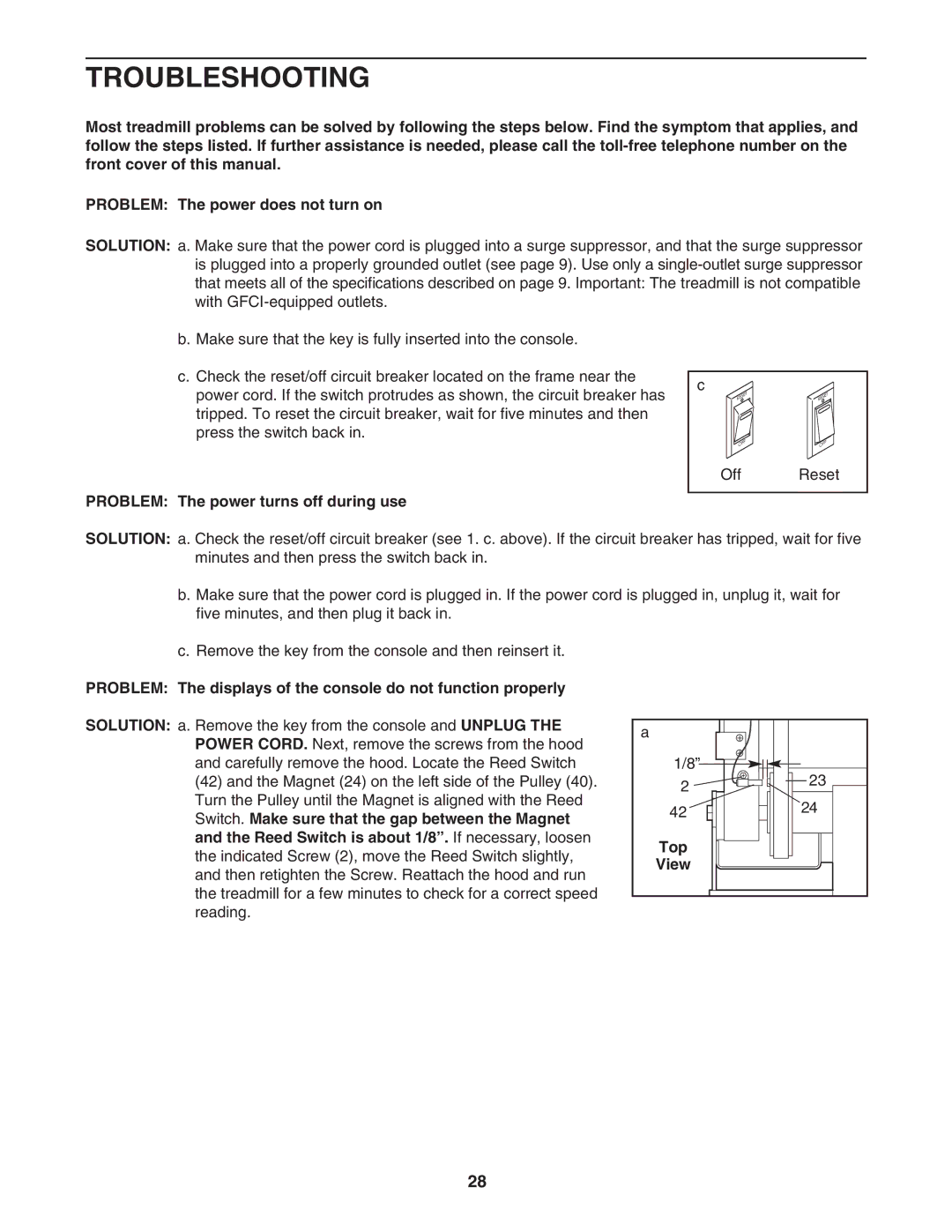 Epic Fitness ECTL81804.1 manual Troubleshooting, Problem The power turns off during use 