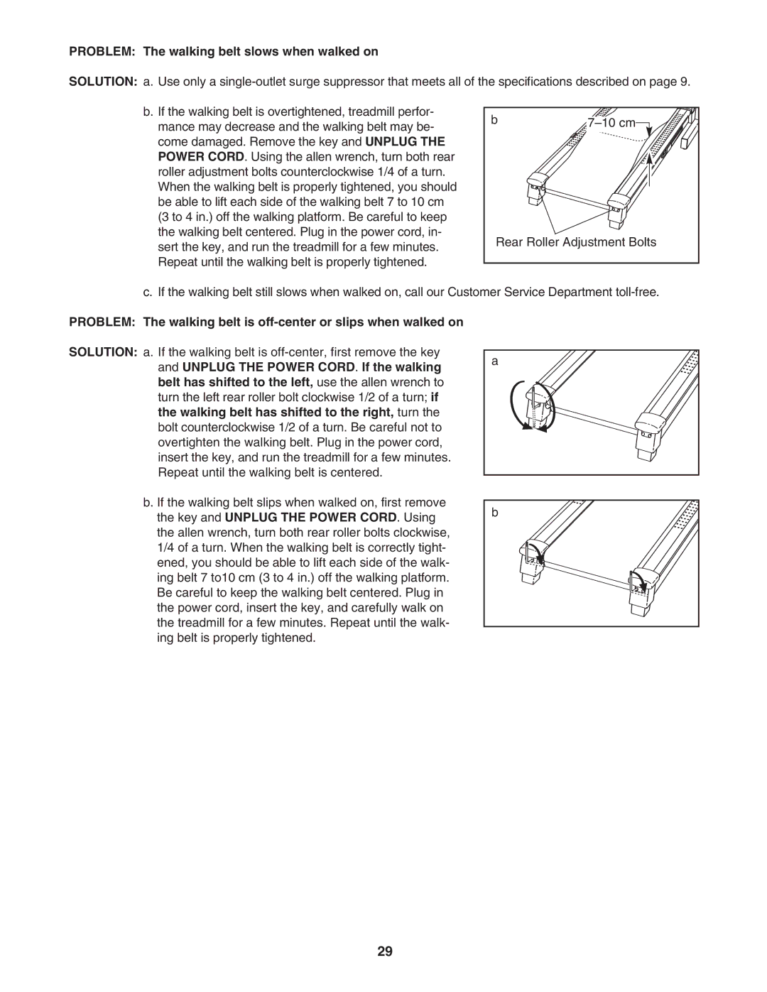 Epic Fitness ECTL81804.1 manual Problem The walking belt slows when walked on 