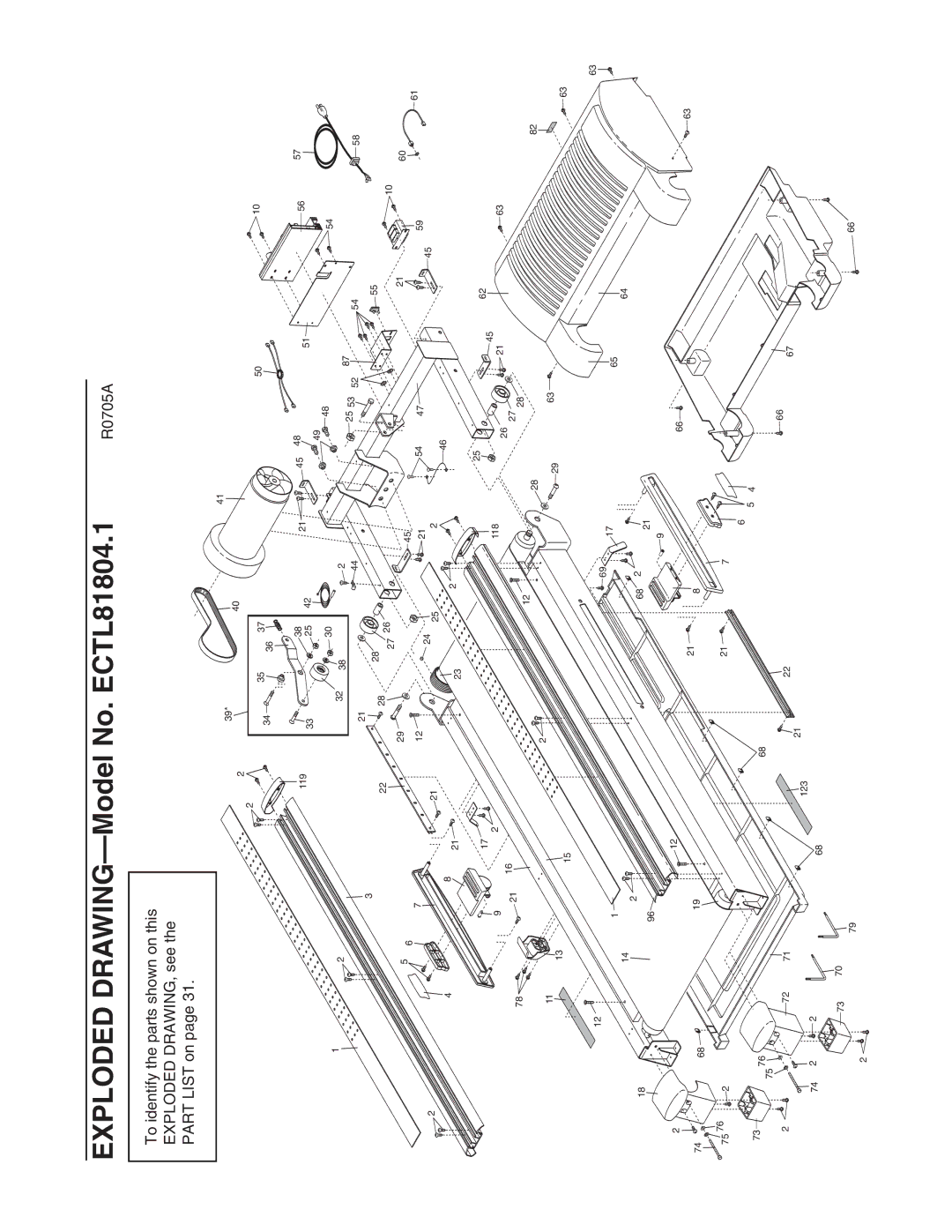 Epic Fitness manual Exploded DRAWING-Model No. ECTL81804.1 