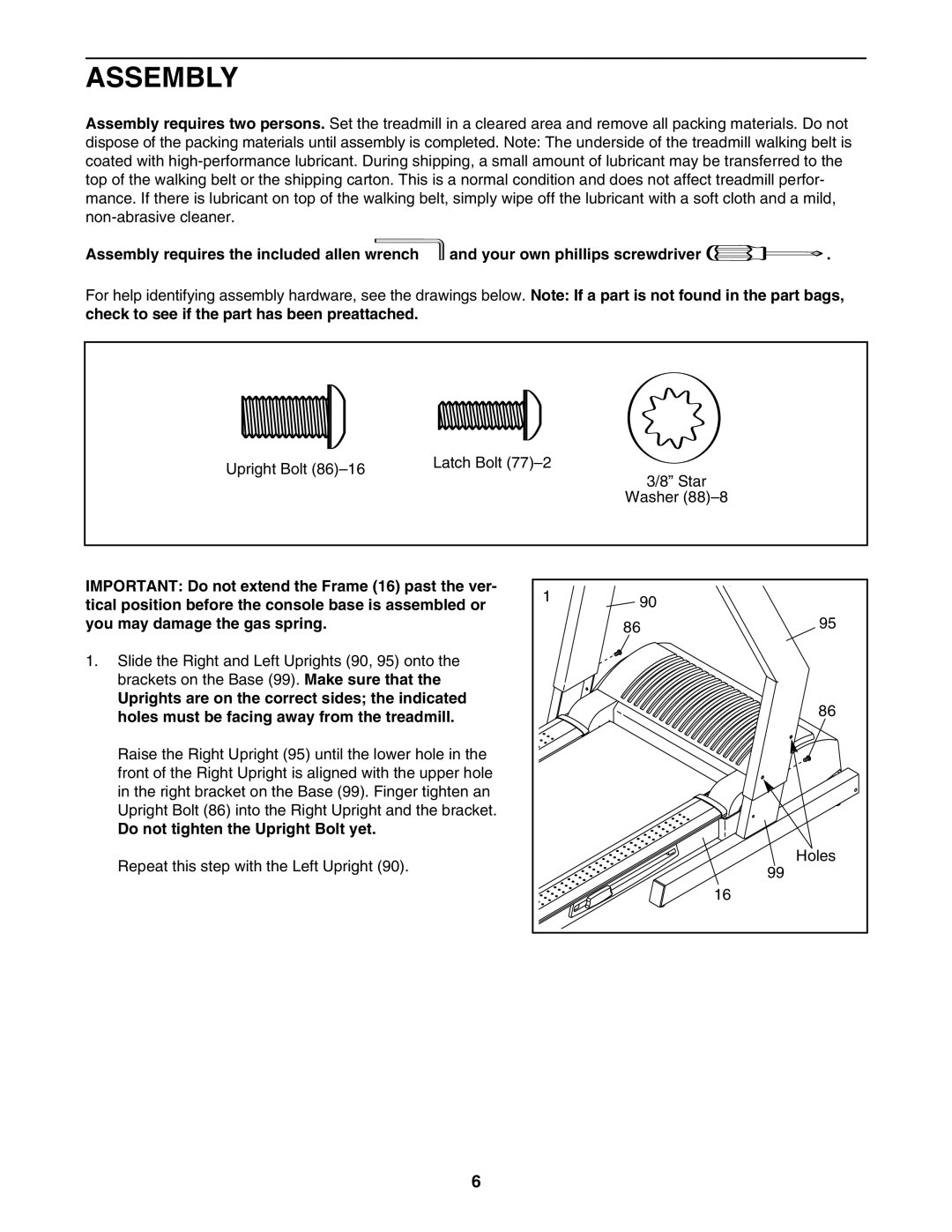 Epic Fitness ECTL81804.1 manual Assembly, Do not tighten the Upright Bolt yet 