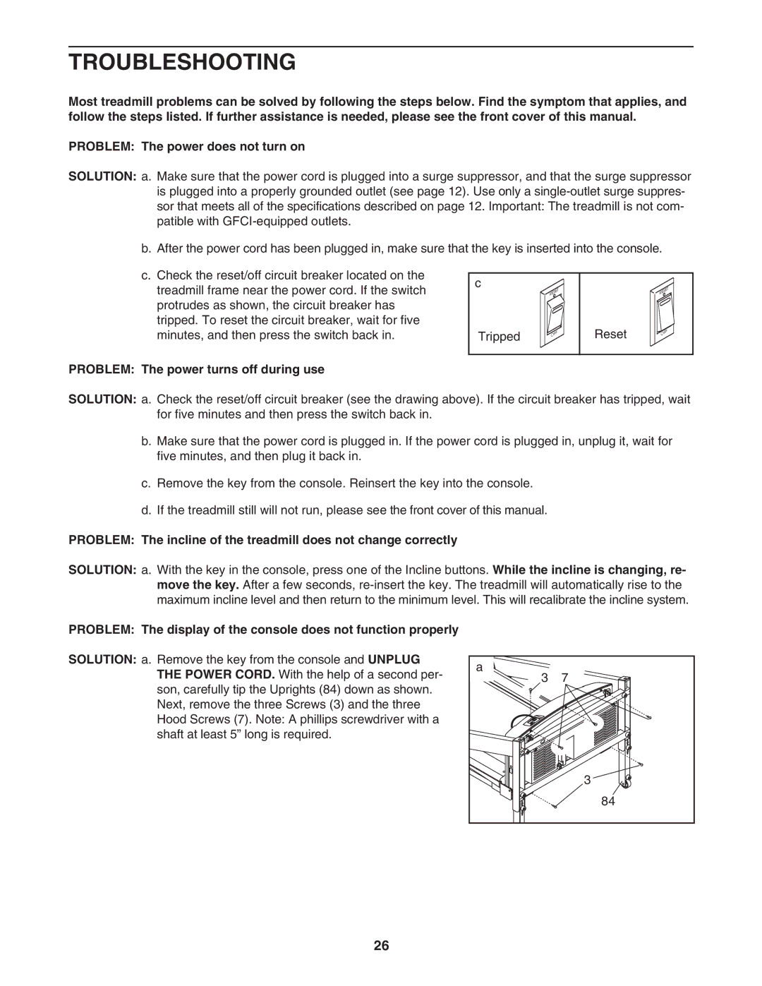 Epic Fitness EPTL09106.2 manual Troubleshooting, Problem The power turns off during use 