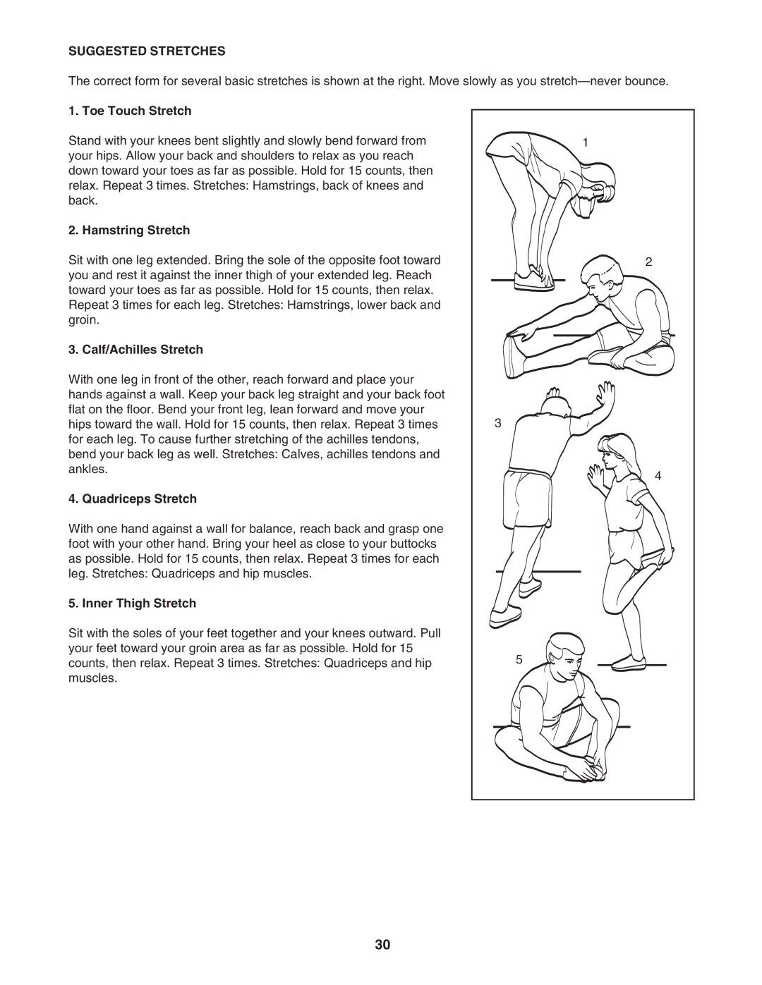 Epic Fitness EPTL09106.2 manual Suggested Stretches 