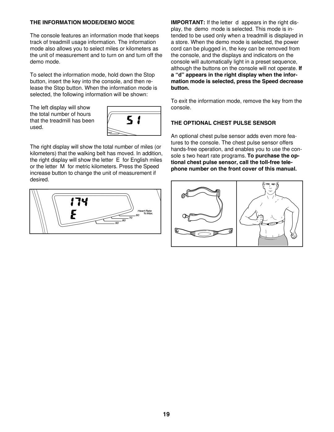 Epic Fitness EPTL09605.0 manual Information MODE/DEMO Mode, Optional Chest Pulse Sensor 