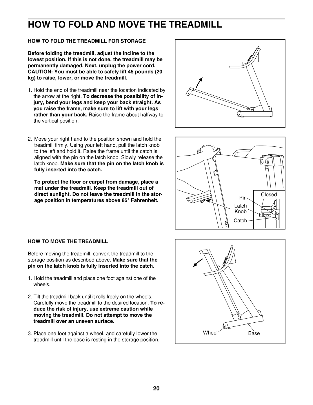 Epic Fitness EPTL09605.0 manual HOW to Fold and Move the Treadmill, HOW to Fold the Treadmill for Storage 