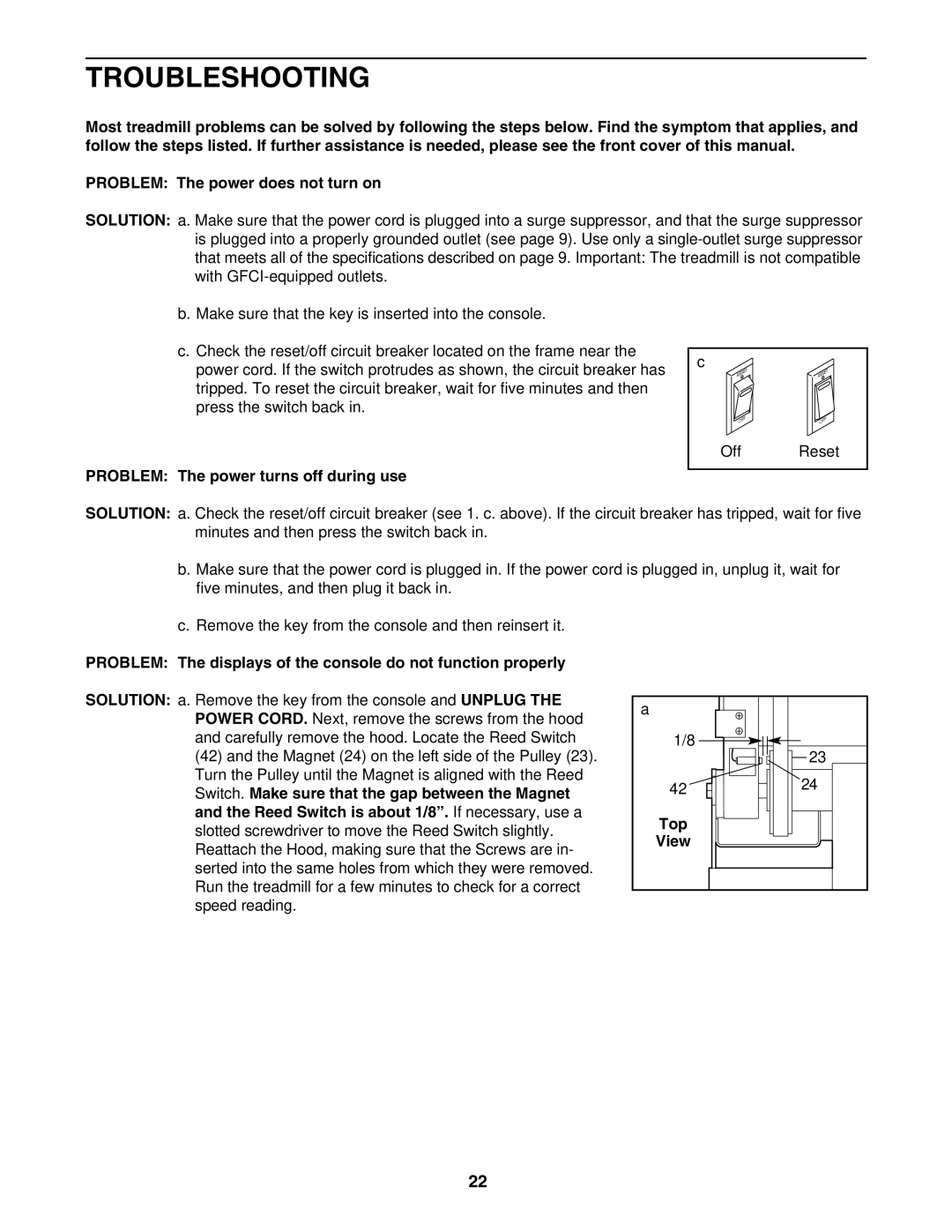 Epic Fitness EPTL09605.0 manual Troubleshooting, Problem The power turns off during use 