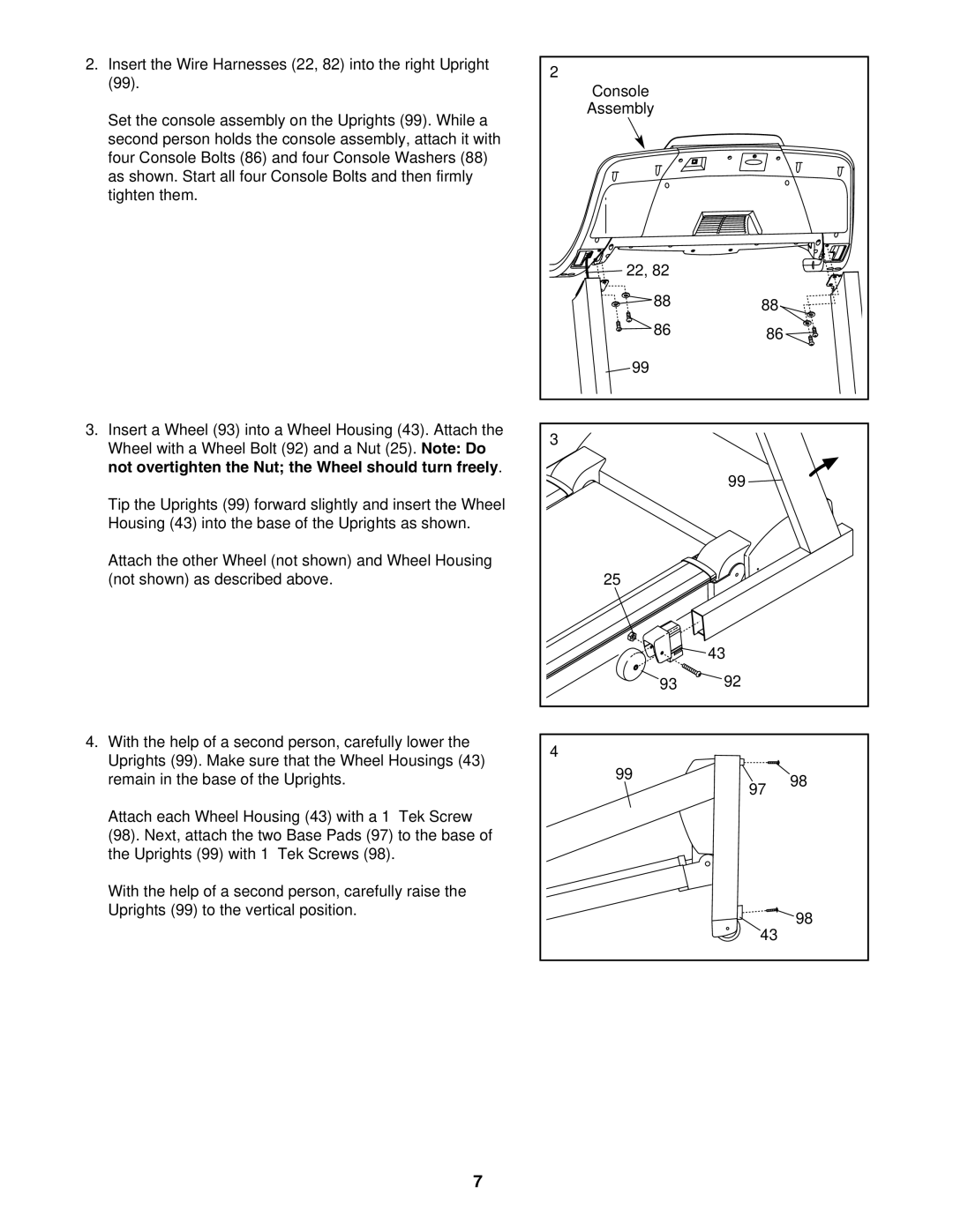 Epic Fitness EPTL09605.0 manual Not overtighten the Nut the Wheel should turn freely 