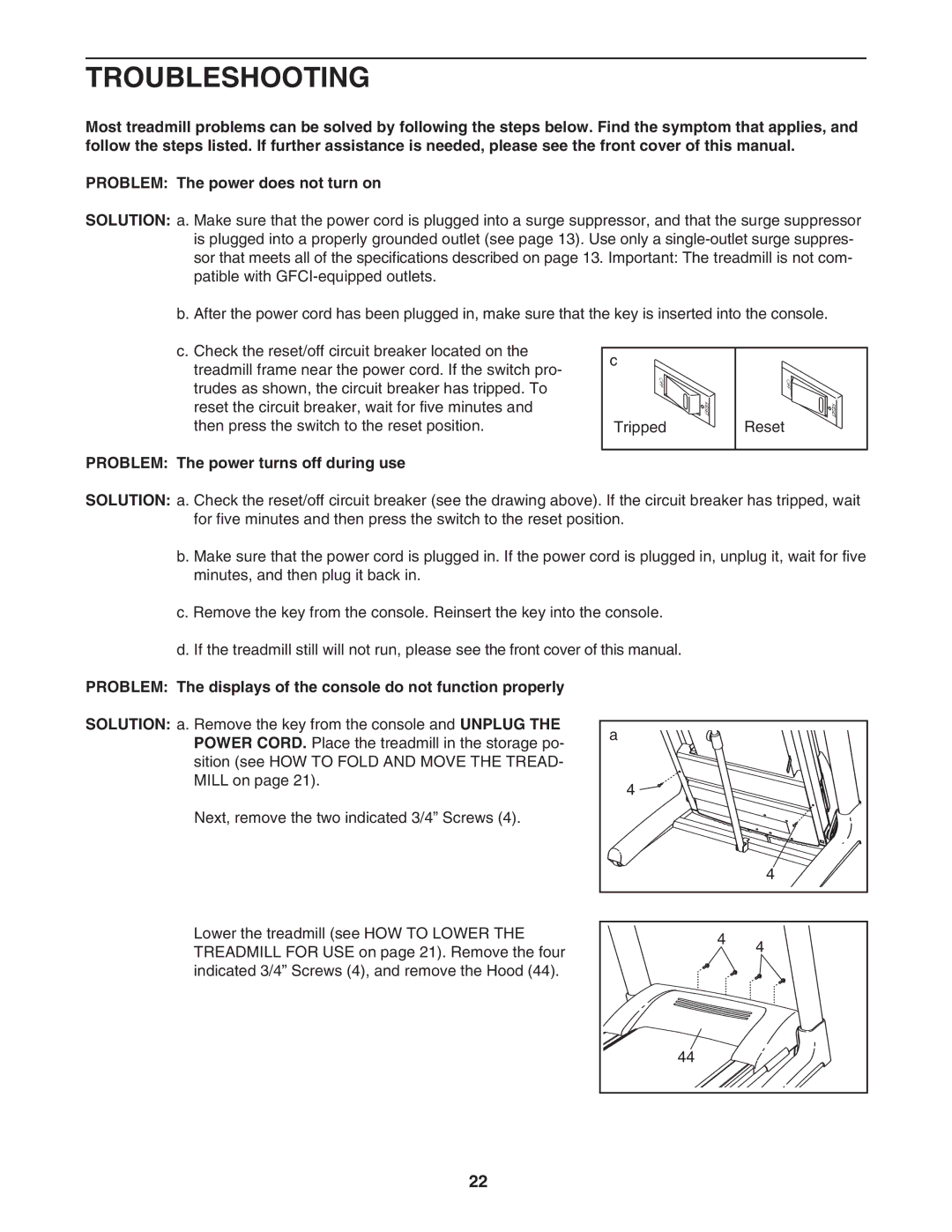 Epic Fitness EPTL09706.1 manual Troubleshooting, Problem The power turns off during use 