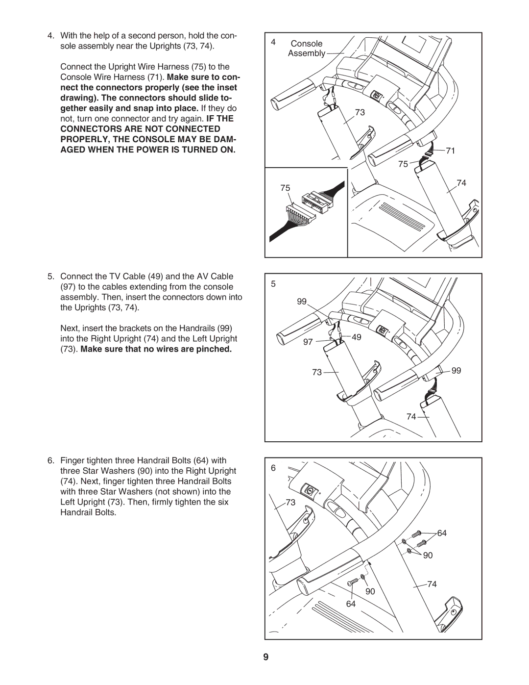 Epic Fitness EPTL09706.1 manual Make sure that no wires are pinched 