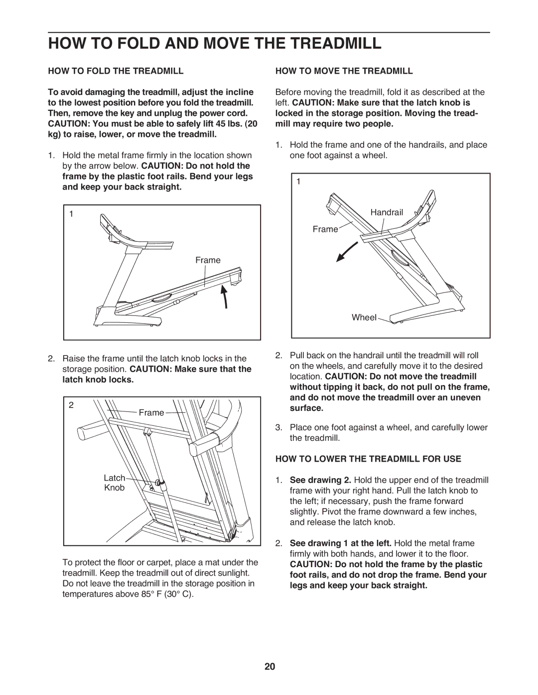 Epic Fitness EPTL12010.0 manual HOW to Fold and Move the Treadmill, HOW to Fold the Treadmill, HOW to Move the Treadmill 