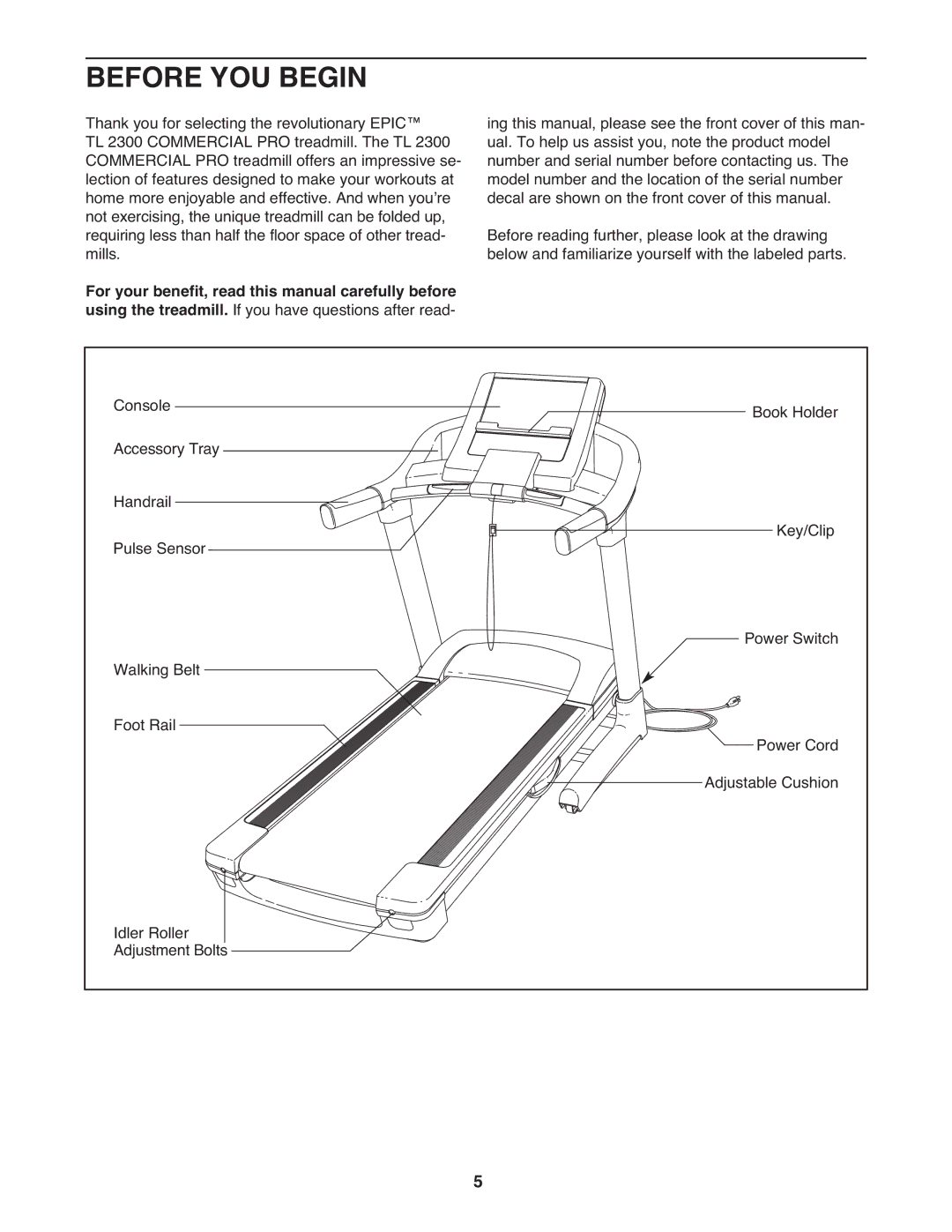 Epic Fitness EPTL12010.0 manual Before YOU Begin 