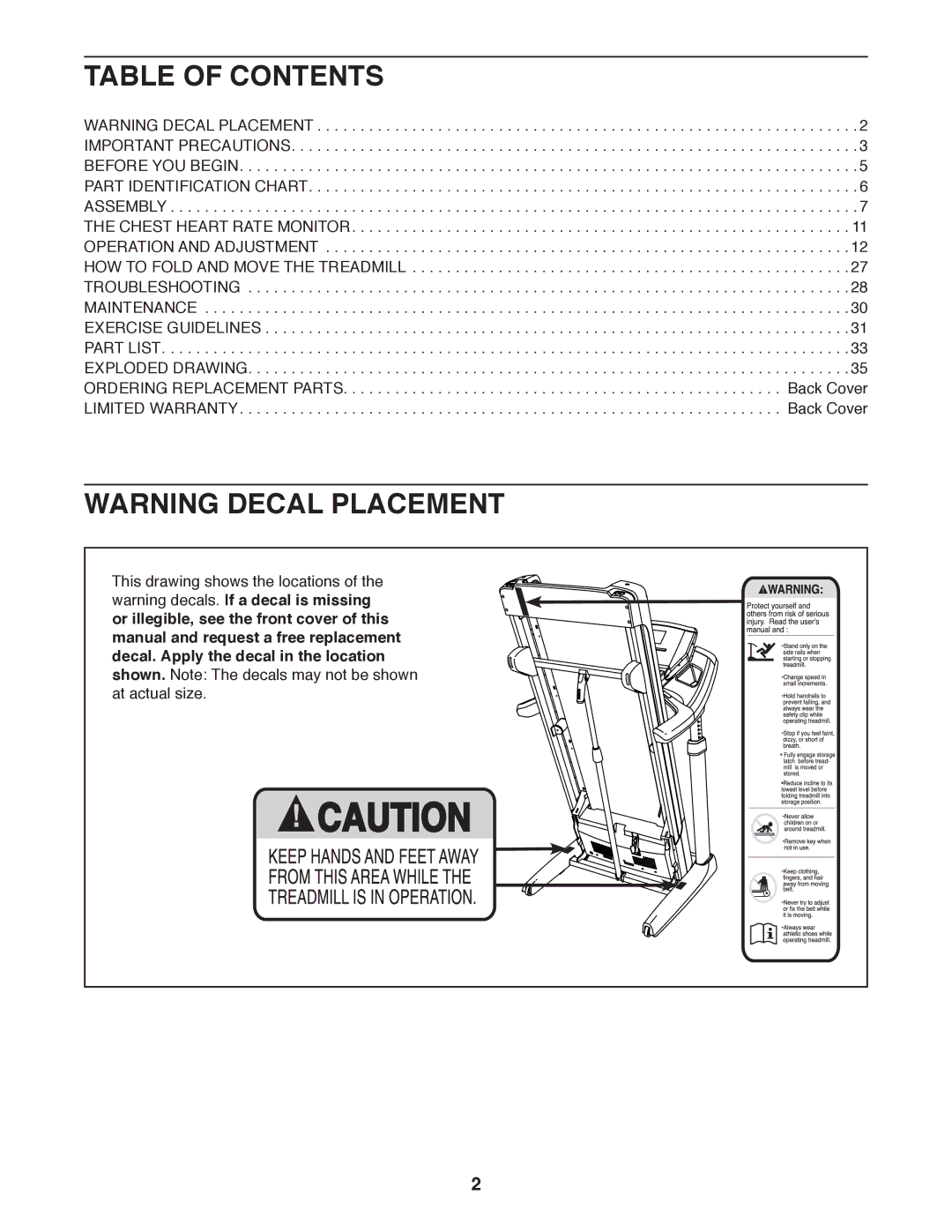 Epic Fitness eptl20912.0 manual Table of Contents 