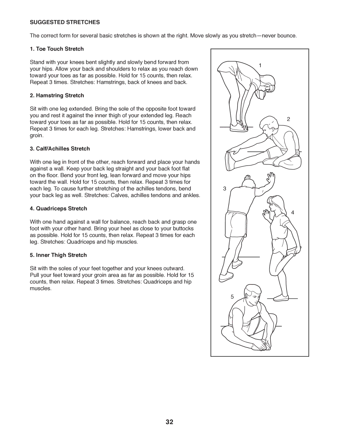 Epic Fitness eptl20912.0 manual Suggested Stretches 