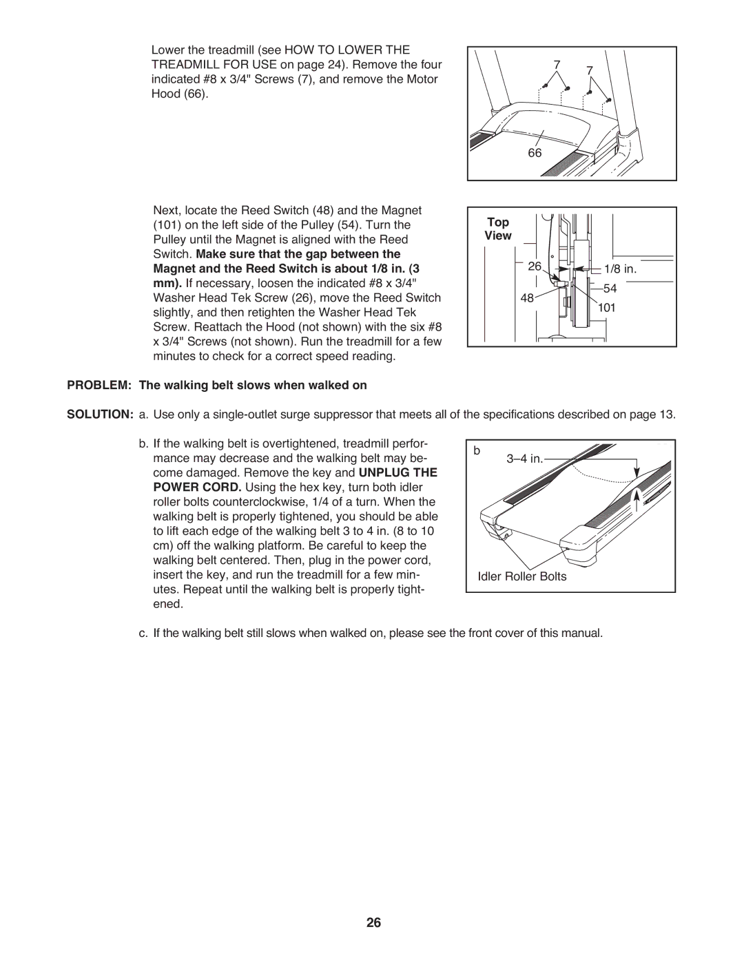 Epic Fitness EPTL22310.0 manual Top, Problem The walking belt slows when walked on 