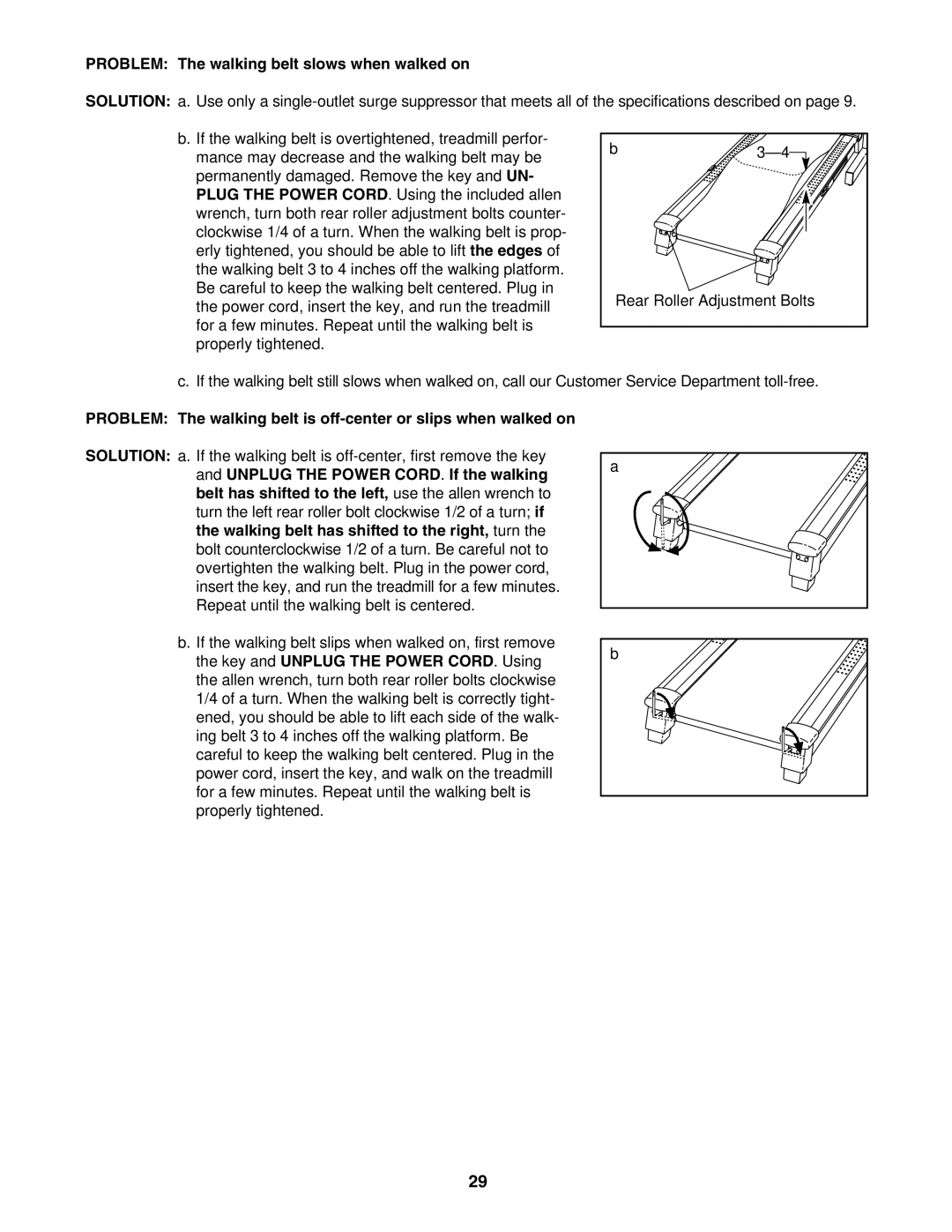 Epic Fitness EPTL818040 manual Problem The walking belt slows when walked on 