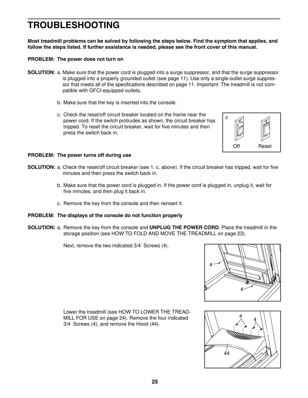 Epic Fitness EPTL88105.0 manual Troubleshooting, Problem The power turns off during use 