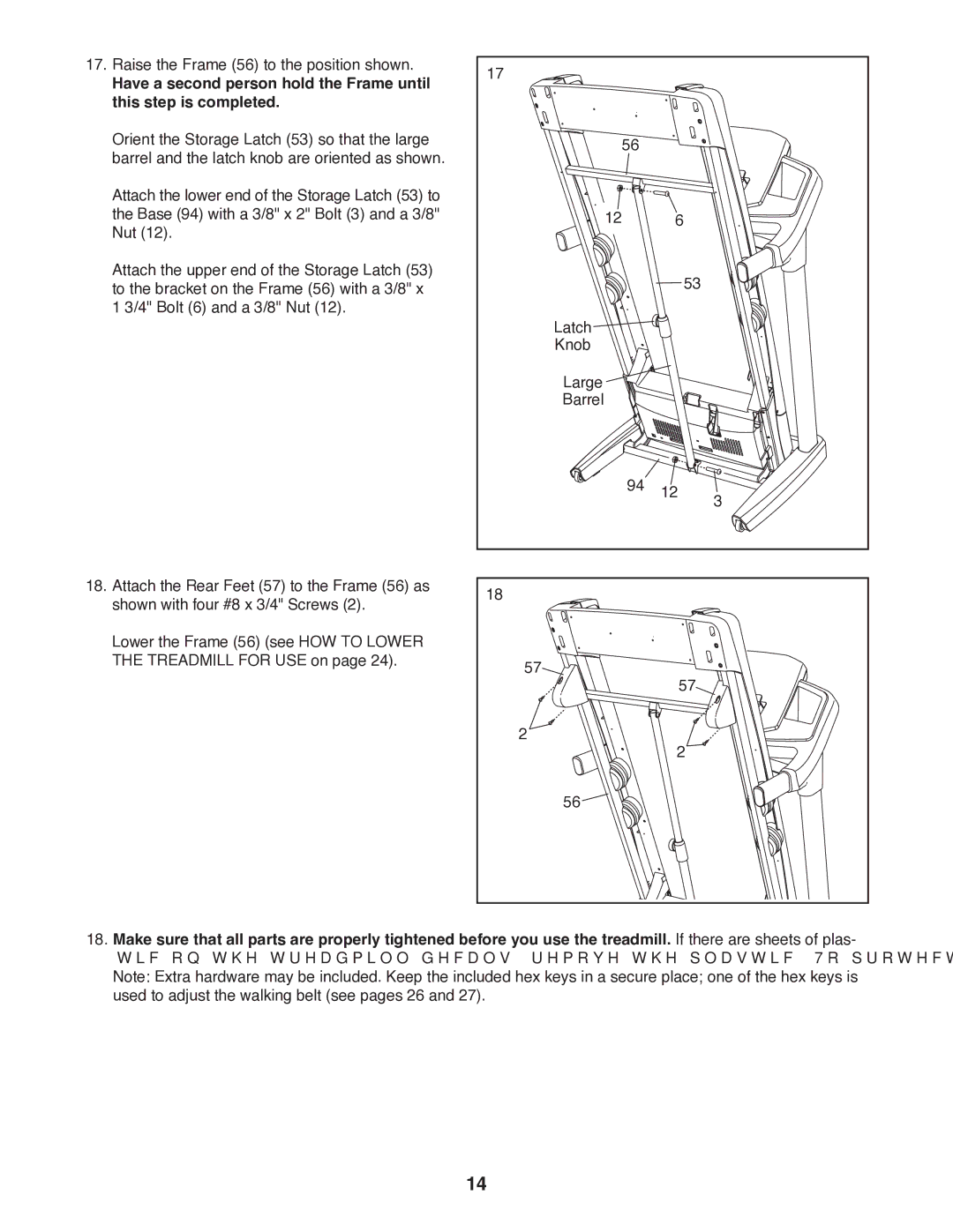 Epic Fitness EPTL89011.0 manual Raise the Frame 56 to the position shown 