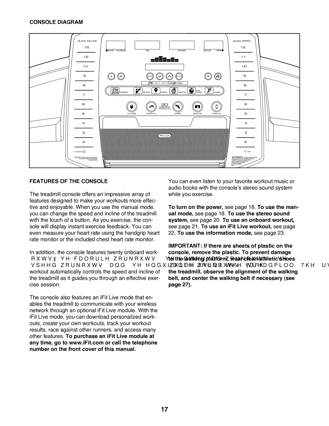 Epic Fitness EPTL89011.0 manual Console Diagram Features of the Console 