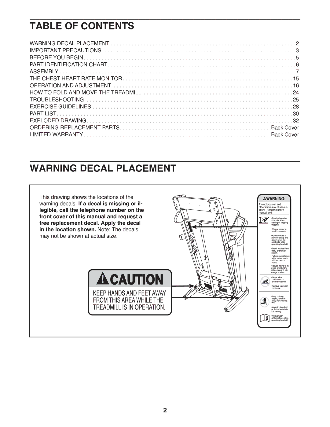 Epic Fitness EPTL89011.0 manual Table of Contents 