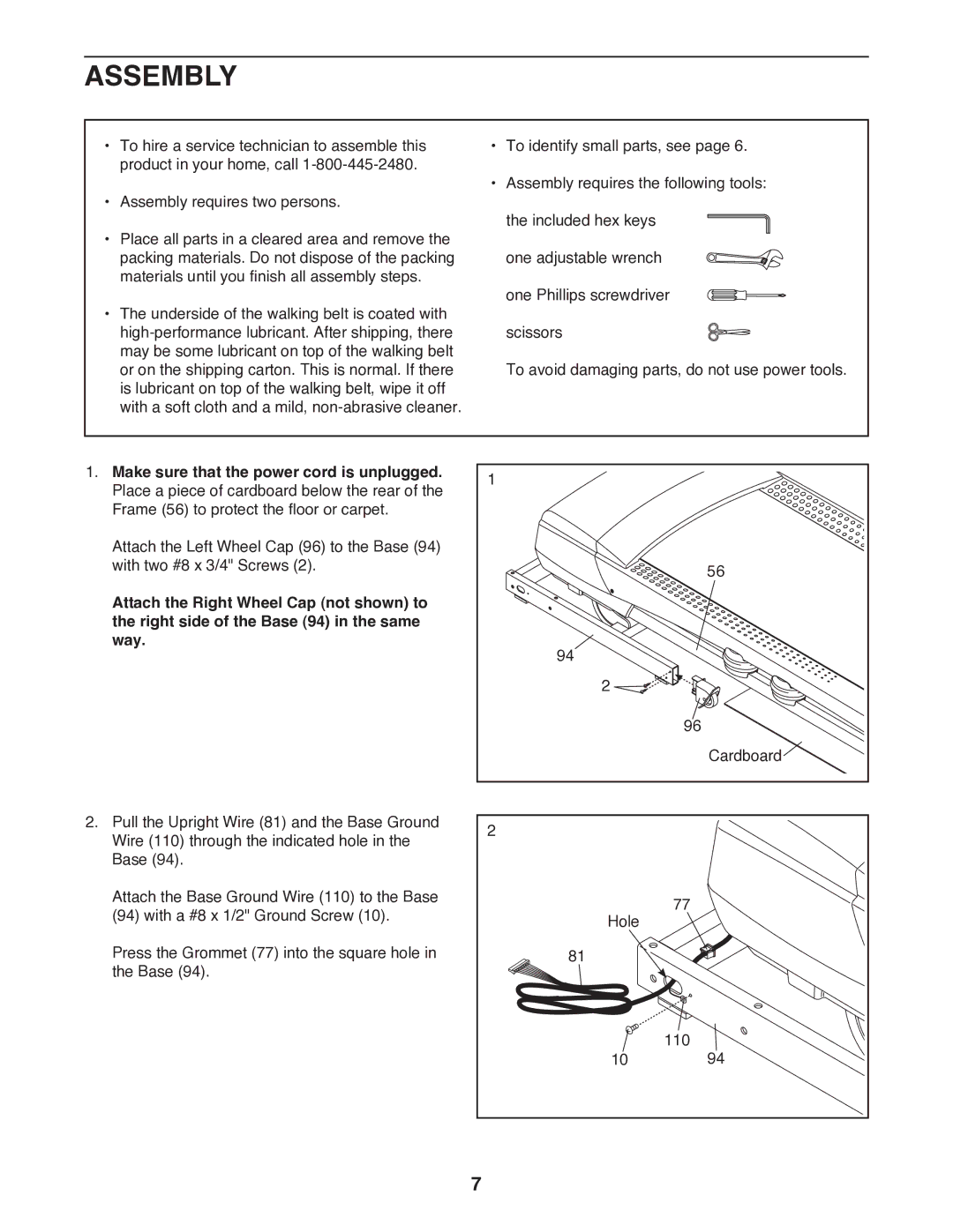 Epic Fitness EPTL89011.0 manual Assembly, Make sure that the power cord is unplugged 