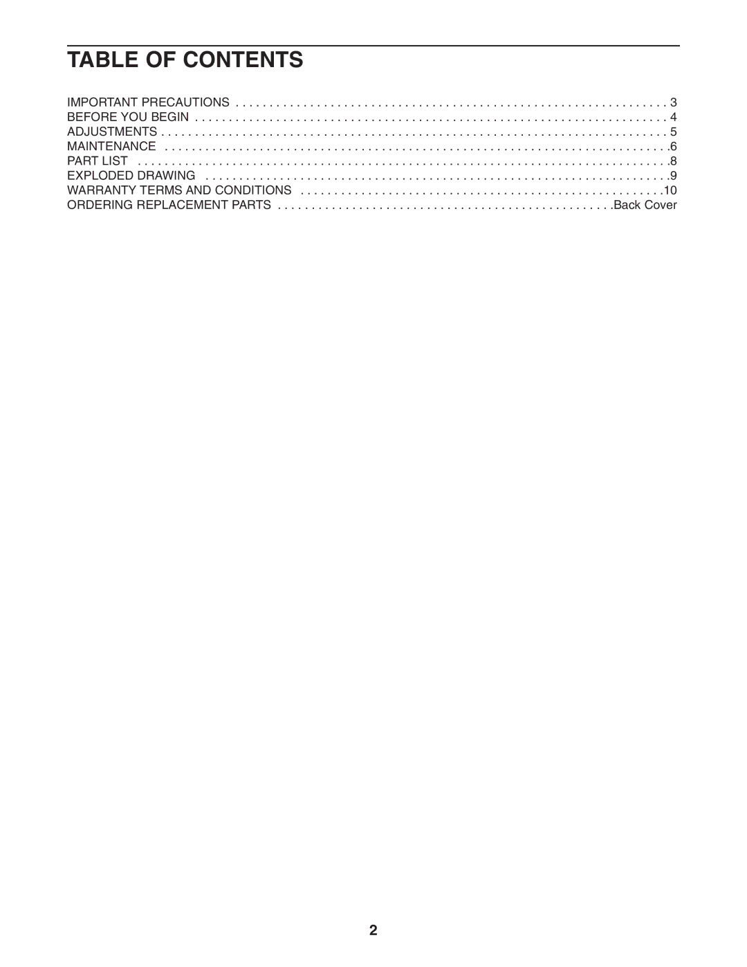 Epic Fitness GZFW20611 manual Table of Contents 