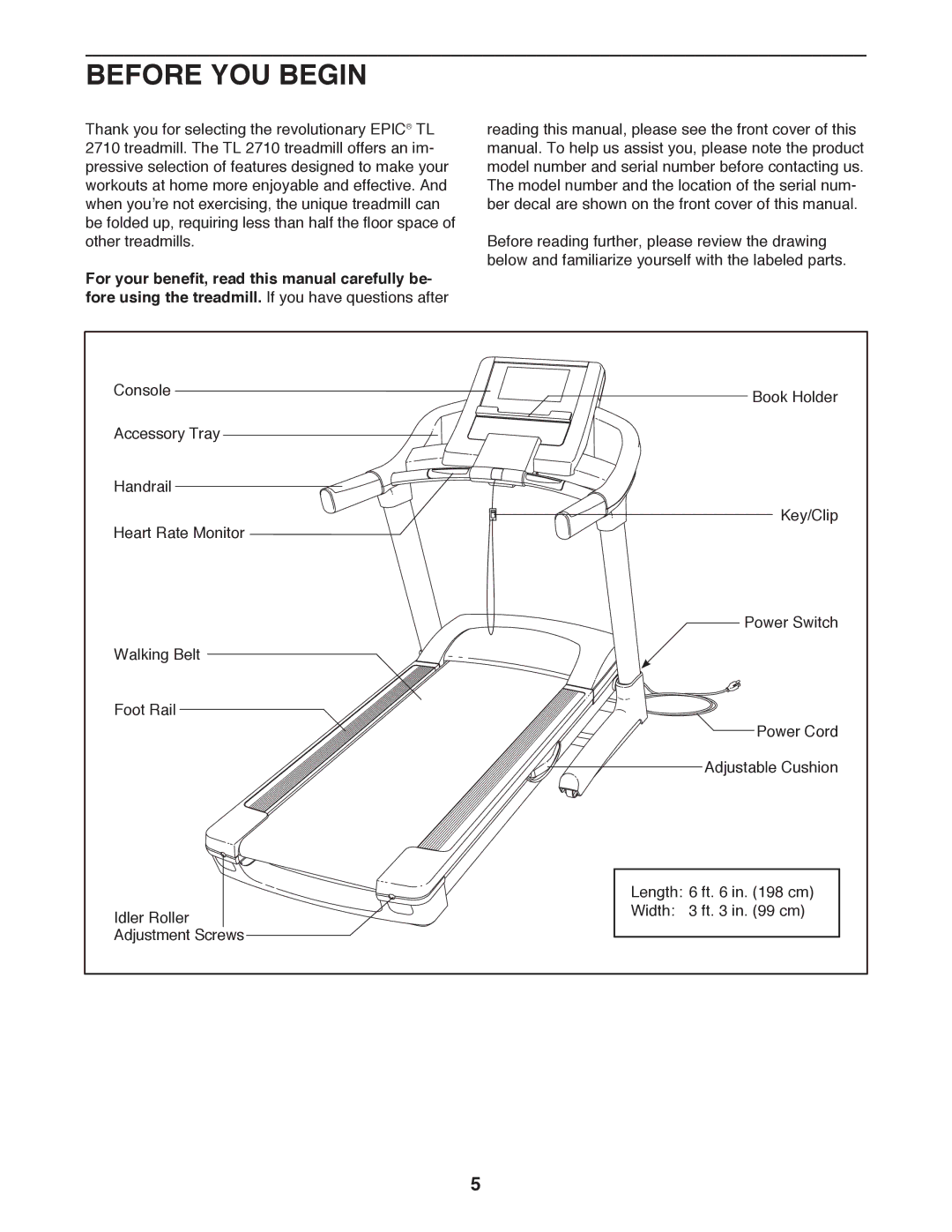 Epic Fitness TL 2710 manual Before YOU Begin 